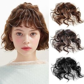Drasawee Curly Mini Clip in Natural Neat Air Fringe Synthetic Hairpiece Bangs With Sideburns Black