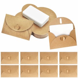 Kettion Kraft Paper Envelopes Pack of 100 Mini Envelopes with 100 Cards Set, Small Envelopes, Mini Envelopes with Heart Closure for Money Gifts, Thank You Cards, Invitation