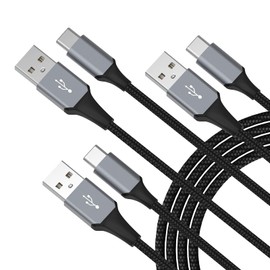 Hrbzo USB-C Cable 3-Pack (3ft/6ft/6ft), USB A to USB-C Fast Charging Cord, Nylon Braided, Compatible with 17/16/15 Pro Max ，Galaxy and Other Type-C Devices - Black