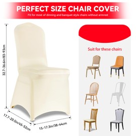 LIUJIAYI 150 Pcs Ivory Stretch Chair Covers - Premium Polyester Spandex Slipcovers for Wedding, Party, Banquet, Dining & Event Chairs