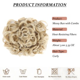 Elaine Combs Messy Bun Hair Piece Curly Dish Hair Buns Extension Thick Chignon Hairpiece Clip in Ponytail Scrunchies Hair Pieces for Women (Honey Golden Blonde Mix Bleach Blonde -#63A)