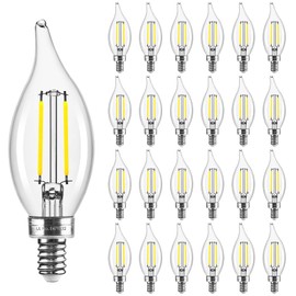 Hizashi E12 Candelabra Bulb 60 watt Equivalent, 5000K Daylight White, E12 LED Bulb Dimmable, 90+ CRI 6W 550LM, Chandelier Light Bulbs CA11 Flame Tip Candle, UL Listed, 24 Pack