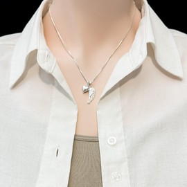 Sterling Silver Angel Wing and Heart Necklace Baptism Gift for Goddaughter Confirmation Gift for Niece Granddaughter First Communion Gift for Daughter (16 inches plus 2-inch extender)