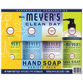 Mrs. Meyer's Clean Day Hand Soap Variety Pack, 4-Scent Pack (Honeysuckle, Rain Water, Compassion Flower and Lemon Verbena), 16 fl oz Each