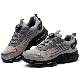 Indestructible Steel Toe Work Shoes Men Rotating Button Safety Boots Puncture Proof Non Slip Breathable Secure Protective SneakColor: Grey, EUR Size: 43