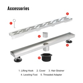 SaniteModar Linear Shower Drain, Shower Drain 32 inch High Flow Rate Removable Grate, Brushed 304 Stainless Steel Linear Drain with Hair Strainer, Adjustable Leveling Feet