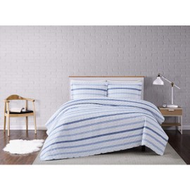 Truly Soft Everyday Truly Soft Waffle Stripe Quilt Set, Full/Queen, White/Blue