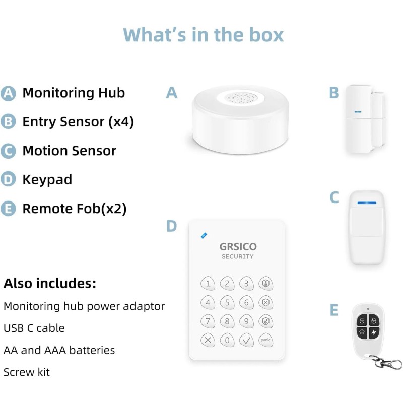 ‎GRSICO 9PCS WiFi Smart Home Alarm System Wireless DIY Door