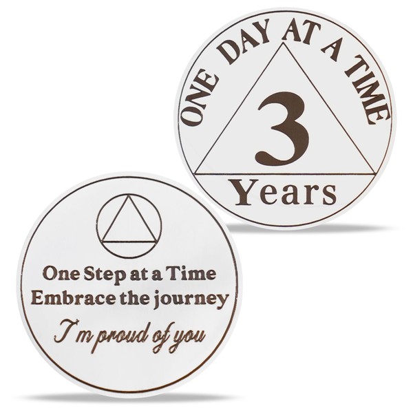 3 Year Sobriety Coin with PU Leather Keychain – One