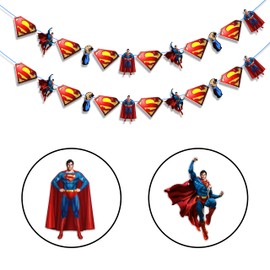 Suprman Garland Decoration for Birthday Party – Hero Theme Hanging Banner with Classic Red Blue Yellow Colors – Pre-Strung Super Hero Party Supplies for, Baby Showers, School Events, and Comic Fans