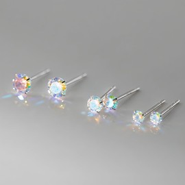 Hinvan 5 Pairs 925 Sterling Silver Earrings Hypoallergenic Cubic Zirconia Silver Stud Earrings Set Sterling Silver Studs Earrings Round Sleeper Earrings Silver Earrings for Women Girls 3 4 5 6 7mm