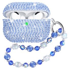 Ucharmbead Compatible with AirPods Pro 1st Generation Case Sparkly Rhinestone Girly Case for AirPods Pro with Shining Diamond Keychain Lanyard for Women Blue