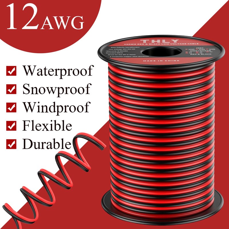 100FT 12 Gauge Wire, 2 Conductor Red & Black Electrical