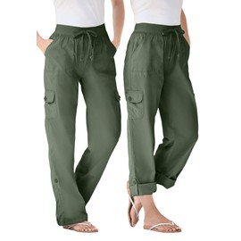Woman Within Plus Size Convertible 2-in-1 Cargo Pant & Capri Elastic Waist - 18 W, Olive Green