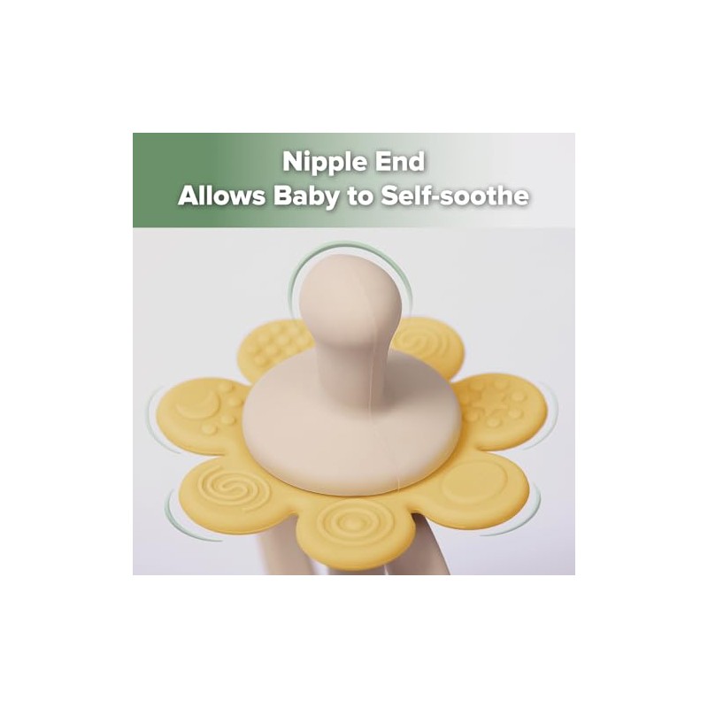 haakaa Silicone Twin Flower Teether,Nipple-Shaped End for Gum Massage,360° Baby