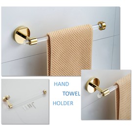 Bathroom Accessories Set Acrylic Gold - Towel Bar Rack Toilet Paper Holder Towel Hook - Wall Mounted Bathroom Hardware Set 3 Pieces SHUNLI