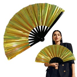 Xeerrfan Clack Fans for Line Dancing, Laser Color Poppoing Fans, Boots on the Ground Hand Fan Folding 13" Large Size for Party, Dance Enthusiasts Gift, Gold