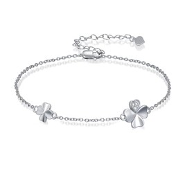 LWXIE Diamond Four Leaf Clover Bracelets for Women 925 Sterling Silver Clover Bracelet Lucky Jewelry Birthday Gifts for Wife Mom Girlfriend Daughter