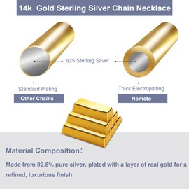 18K Gold Over Box Necklace Chain for women 3mm Box Chain 925 Sterling Silver Clasp Gold Chain for men 20 Inches