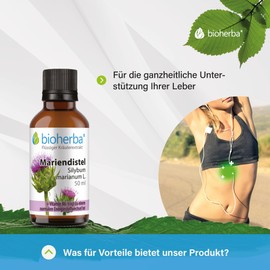 BIOHERBA Milk Thistle Tincture, Only 2 x 35 Drops per Daily Dose, Silybum Marianum L. Tincture 50 ml, Silymarin - Supports Liver Health and Energy Metabolism, Contains Vitamin B6, PZN: 17187675
