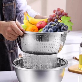 Leopacat Large Kitchen Strainer Stainless Steel Vegetable Washing Basket Strainer Basket Washing Bowl Kitchen Drain Filter Fruit Washing Basket for Rice for Washing Fruit and Kitchen Pasta Strainer