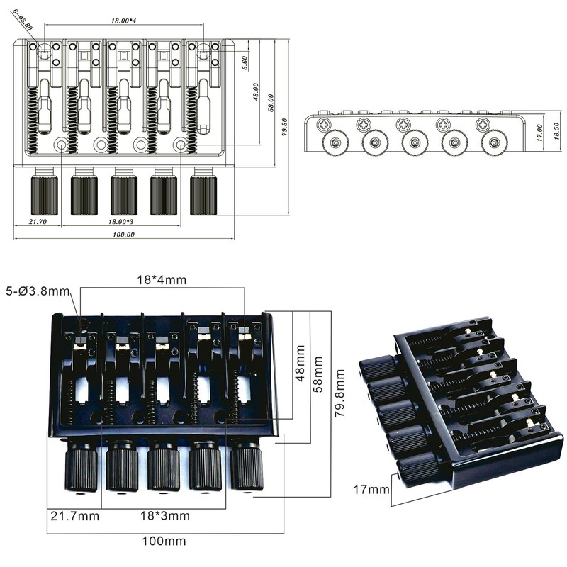 Zinc Alloy High Mass 5-String Headless Bass Bridge ，Superior Sustain