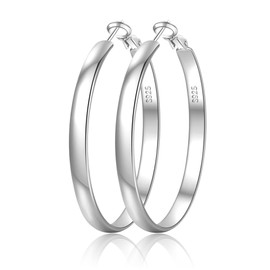 EXGOX 5mm Wide Gold Hoop Earrings for Women,Sterling Silver Hoop Earrings Large Silver Hoop Earrings Hypoallergenic Lightweight 14K Real Gold Plated Big Hoop Earrings for Women