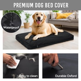 Large Waterproof Dog Bed Replacement Cover, Easy to Clean Pet Dog Crate Pad Duvet, Long Zipper Open, Oxford Fabric Slick Look, 40”Lx27”Wx4”H - Black