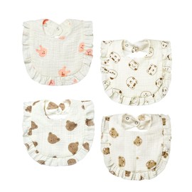 Lictin 4-Pack Muslin Baby Bandana Drool Bibs, Unisex Bandana Drooling Bibs, Super Absorbent Organic Cotton Baby Bibs, Gentle Teething Bibs for Teething Baby Little Bear