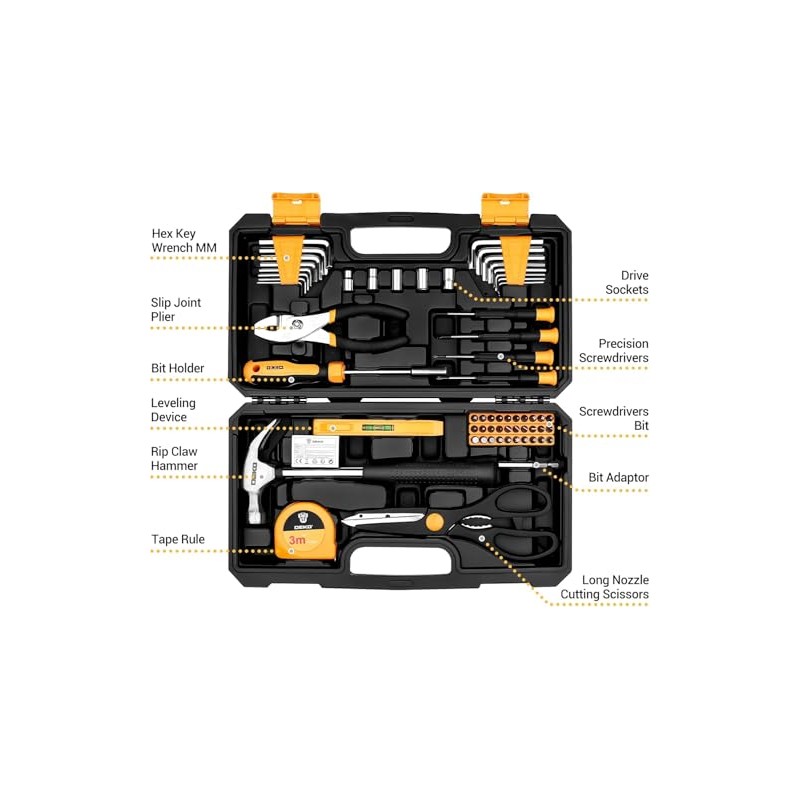 62-Piece Household Tool Set：Small Basic Home Tool Kit with Plastic