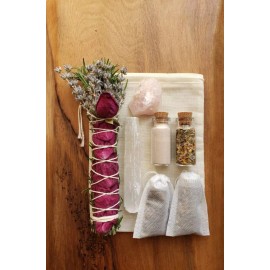 Self-Love Gift Set, Smoke Cleansing Wand, Rose Face Mask, Floral Tea, Selenite