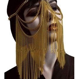 Astage Women Party Mask Headwear Masquerade Coin Veil Face Chain Gold