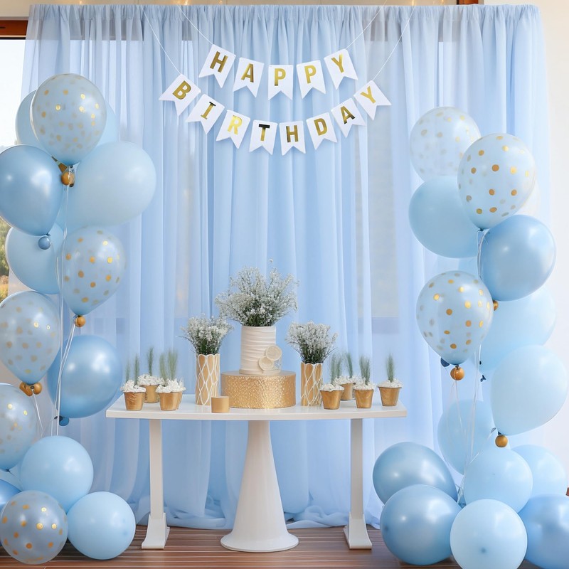 10x10 Blue Tulle Backdrop Curtains for Parties, Sheer Backdrop Curtain