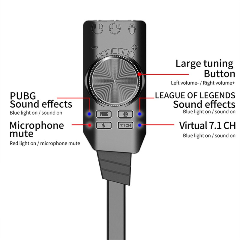 USB Sound Card Adapter 7.1 Channel Mute Button Volume Control