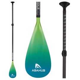 Abahub Carbon SUP Paddles, 1 x 3 Section Adjustable 67" - 86" Carbon Fiber Shaft, Lightweight Stand-up Paddle Oars for Paddleboard, Gradient Green Print Plastic Blade + Paddle Bag