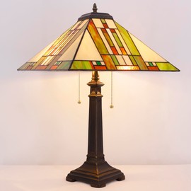 AVIVADIRECT Tiffany Table Lamp Blue White Brown Mission Style Stained Glass 16X16X23 Inches Desk Reading Light for Bedrooms Living Room Study Home Office