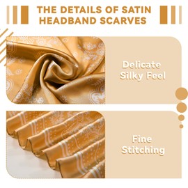 Syhood 4 Pcs 27'' Square Satin Head Scarves Satin Bandanas for Women Satin Headband Scarves Silk Feeling Scarf Boho Headwear(Light Green, Orange, Black, Ginger)