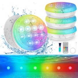 Pool Lights, 2025 Upgraded Ultra-High Brightness Rechargeable Submersible Pool Lights with Remote, IP68 Waterproof 22 Colors Floating Pool Light 2600mAh Magnet LED Underwater Light for Hot Tub 4 PACK