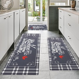 XLHOMO Kitchen Mats for Floor with Grid Design, Farmhouse 3 Piece Washable Absorbent Runner Rugs Non Slip Cushioned Kitchen Mat Comfort Rug Set for Kitchen, Floor, Office