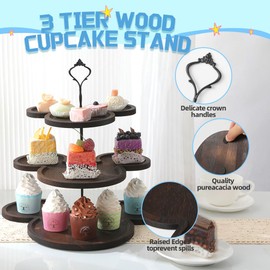 Mouse Wood Cupcake Stand 3 Tier for Birthday Party Decorations Mouse Ears Wooden Serving Tray Decorative Tiered Tray Party Supplies