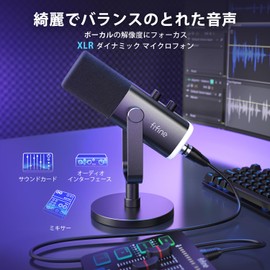FIFINE Standalone Microphone, Unidirectional Dynamic Mic, Mute Button, RGB Illumination Switch with Volume Control and Headphone Terminal, Compatible with PC, Preste, Sound Card, Mixer, Podcast