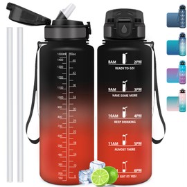 Mulbijeo Borraccia 1000 ML, Borraccia da Palestra senza BPA con Indicatore di Tempo, Borraccia Sportiva Motivazionale in Plastica, con Cannuccia