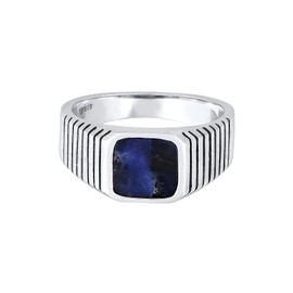 Kuzzoi Signet Ring Men's Ring with Sodalite Gemstone Plate, Classic Band Ring (10 mm) Wide in 925 Sterling Silver, Solid Silver Ring for Men, Biker Ring, Ring Size 60 - 66, 0605630721, Sterling