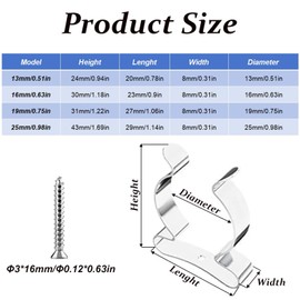 16 Pcs Tool Spring Terry Clips, Wall Mounted Tool Storage Grip Tidies 13/16/19/25mm Pipe Clamp Bracket Support for Garage Shed Yard Cupboard