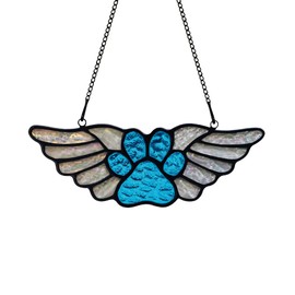 HAOSUM Dog Paw Ornament Stained Glass Window Hanging Pet Memorial Ornament Paw Print Angel Pet Loss Keepsake (Blue, 2.4"×6.9")