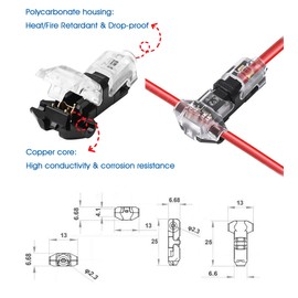 Betluse T Type 3 Way 1 Pin Low Voltage Connector,Low Voltage Wire Plug-in for 16-22 AWG,No Stripping 2 Way Wire Connectors with Locking Buckle,Automotive,LED Lights,DIY Projects.