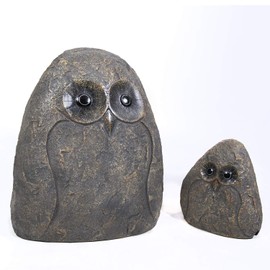 Köhko Decorative Stone Cover Stone Small Owl Looking for Transformer / Socket Hiding Place for Garden Electronics H21xW19xD13