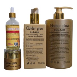 Golden Glow Caviar Gold Brightening Lotion, Face Cream, Serum, Shower Bath 4pcs