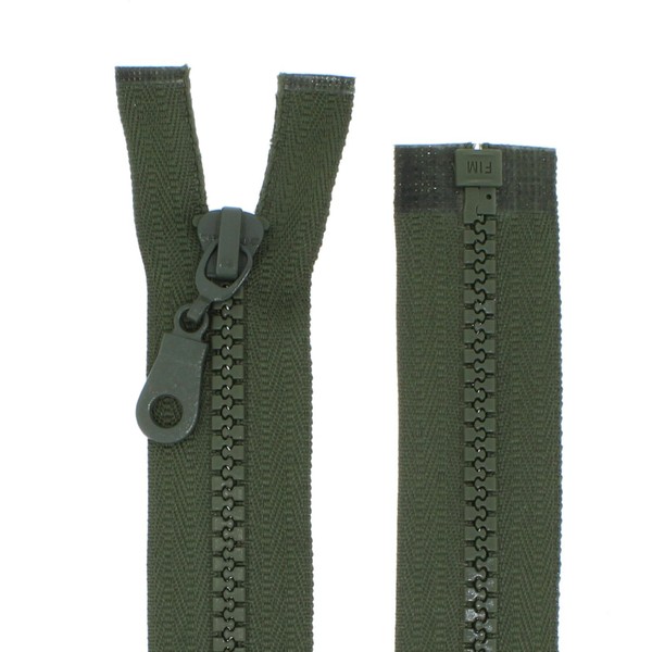 Zip for Jackets, Plastic, Zips, Separable (Olive Green, 70 cm)