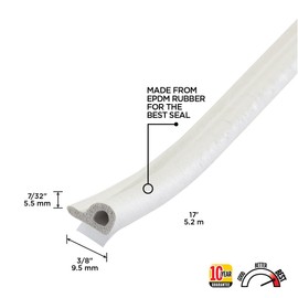 M-D Building Products 02576 7/32 in. x 3/8 in. x 17 ft. White Premium Rubber Window Seal for Small Gaps